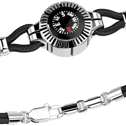 Outlet A Zancan Silver And Black Kevlar Bracelet With A Compass On A Black Background. Bracelets
