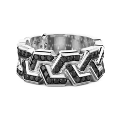 Hot Bague A Bande Zancan En Argent Avec Pierres. Bagues