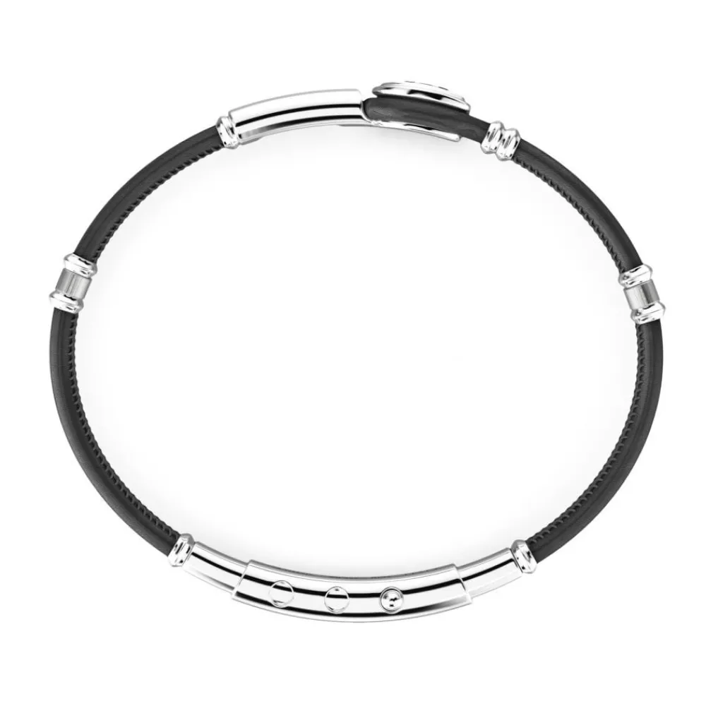 Shop Bracelet En Cuir Avec Plaque Et Logo Bugatti En Argent. Bracelets