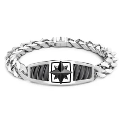Discount Bracelet Zancan En Argent Avec Maille Gourmette Et Plaque Avec Rose Des Vents En Ceramique. Bracelets