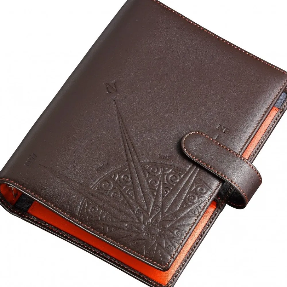 Cheap Brown Leather Organizer With Orange Interior. Maroquinerie
