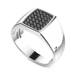 Sale Chevaliere Zancan En Argent Avec Pierres Noires. Bagues