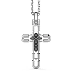 Cheap Collier Zancan En Argent Avec Pendentif Croix Et Pierres Noires. Colliers