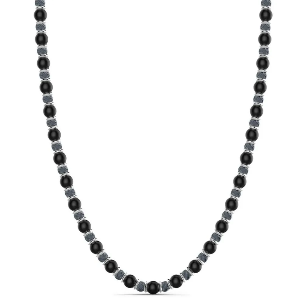 Sale Collier Zancan Souple Avec Perles En Argent Et Pierre D'Onyx. Colliers