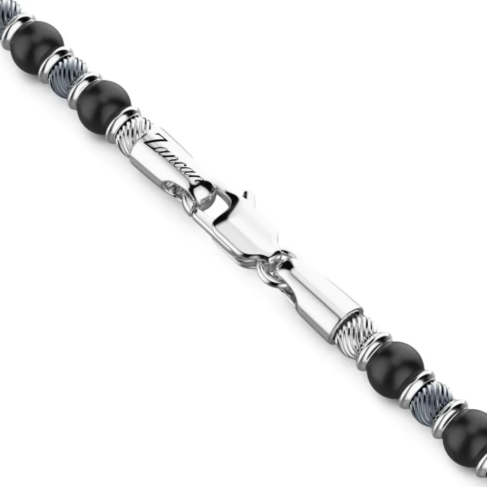 Sale Collier Zancan Souple Avec Perles En Argent Et Pierre D'Onyx. Colliers