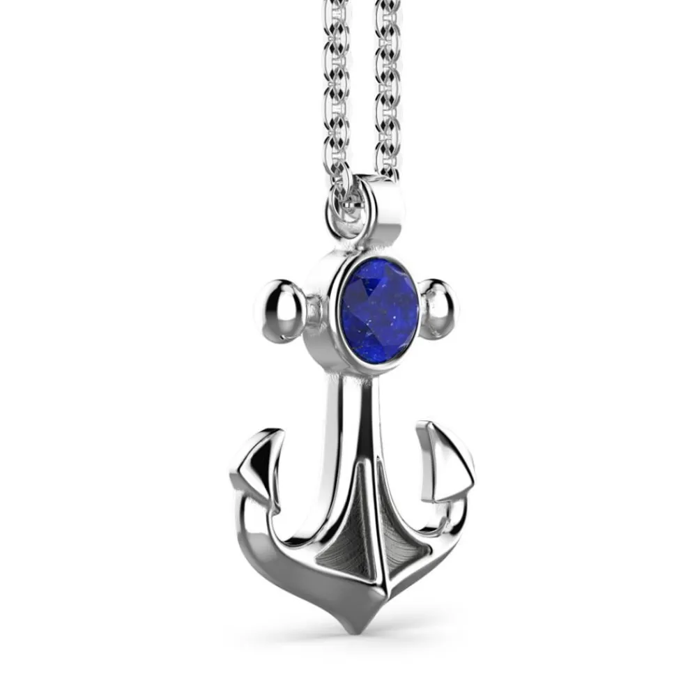 Shop Necklace With Anchor Pendant With Natural Lapis Lazuli Colliers