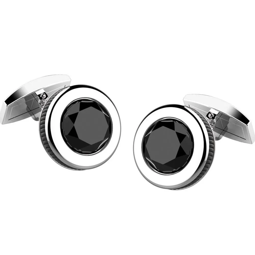 Fashion Silver Cufflinks With Onyx Boutons De Manchette