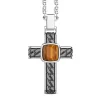 Clearance Silver Necklace With Cross Pendant And Square Tiger'S Eye. Colliers