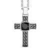 Cheap Silver Necklace With Cross Pendant And Square Onyx. Colliers