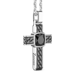 Cheap Silver Necklace With Cross Pendant And Square Onyx. Colliers