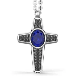 Hot Silver Necklace With Lapis Lazuli Cross Pendant. Colliers