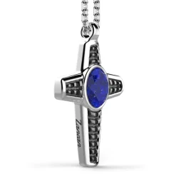 Hot Silver Necklace With Lapis Lazuli Cross Pendant. Colliers