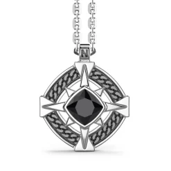 Clearance Silver Necklace With Onyx On The Pendant. Colliers