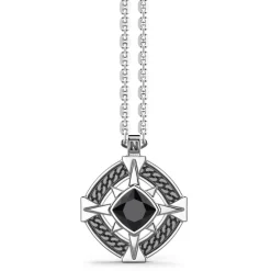 Clearance Silver Necklace With Onyx On The Pendant. Colliers