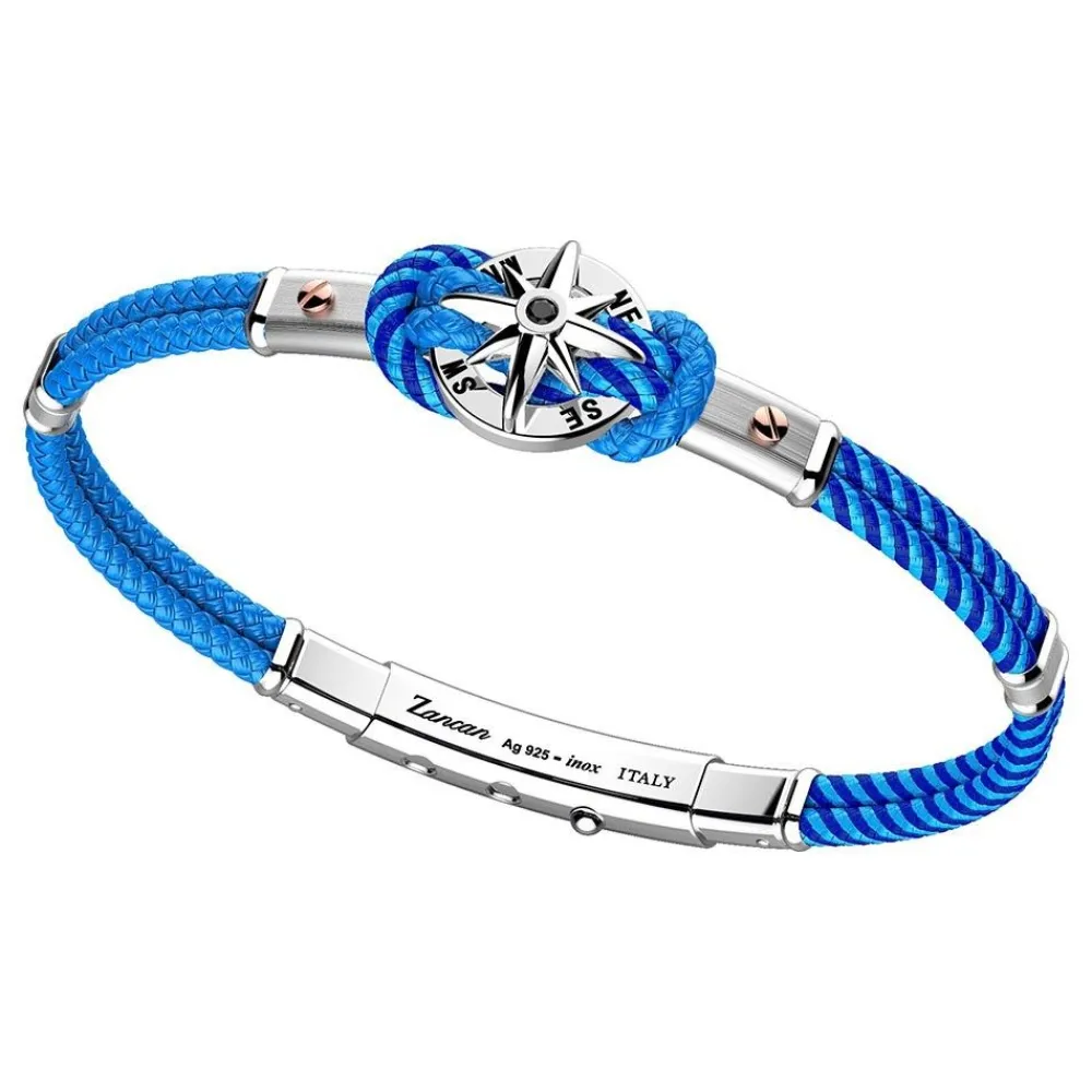 Shop Two-Tone Kevlar, Silver And Rose Gold Bracelet With Wind Rose. Bracelets