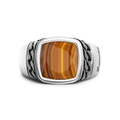Store White And Black Silver Ring With Natural Tiger'S Eye. Bagues