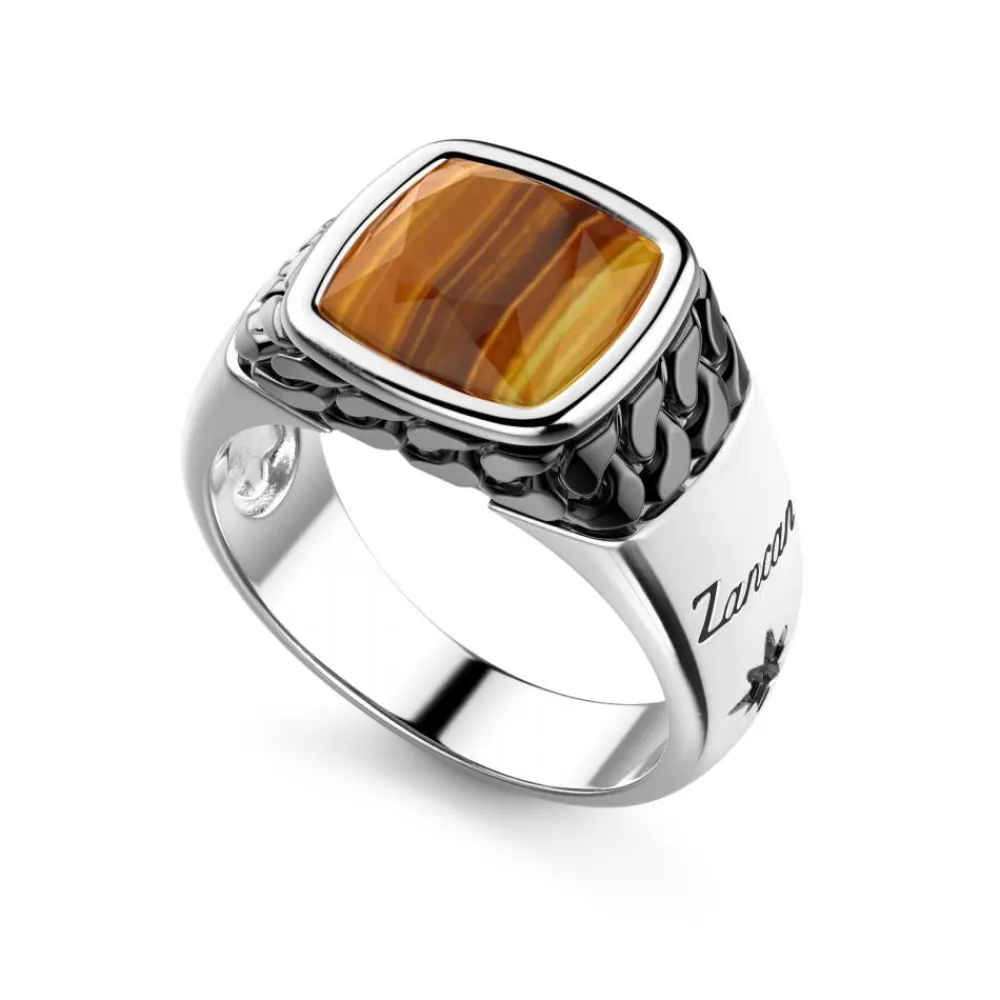 Store White And Black Silver Ring With Natural Tiger'S Eye. Bagues