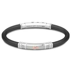 Store Zancan Black Silicone Bracelet With Silver Tag And Rose Gold Details. Bracelets