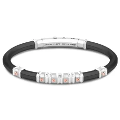 Hot Zancan Black Silicone Bracelet With Silver Tag And Rose Gold Details. Bracelets
