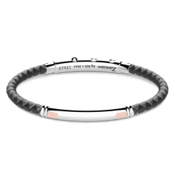 New Zancan Black Silicone Bracelet With Silver Tag And Rose Gold Details. Bracelets