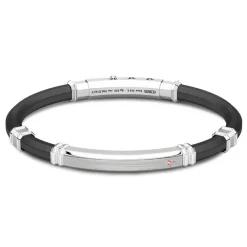 New Zancan Black Silicone Bracelet With Silver Tag And Rose Gold Details. Bracelets