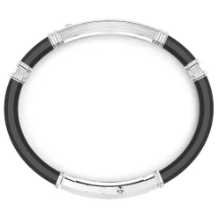 New Zancan Black Silicone Bracelet With Silver Tag And Rose Gold Details. Bracelets