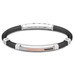 Clearance Zancan Black Silicone Bracelet With Silver Tag And Rose Gold And Black Stone Details. Bracelets