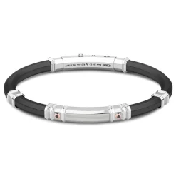Discount Zancan Black Silicone Bracelet With Silver Tag And Rose Gold Details. Bracelets