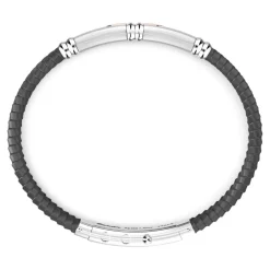 Store Zancan Black Silicone Bracelet With Silver Tag And Rose Gold Details. Bracelets