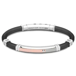 New Zancan Black Silicone Bracelet With Silver Tag And Rose Gold Details. Bracelets