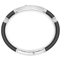New Zancan Black Silicone Bracelet With Silver Tag And Rose Gold Details. Bracelets
