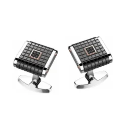 Best Sale Zancan Black Steel And Diamond Cufflinks Boutons De Manchette