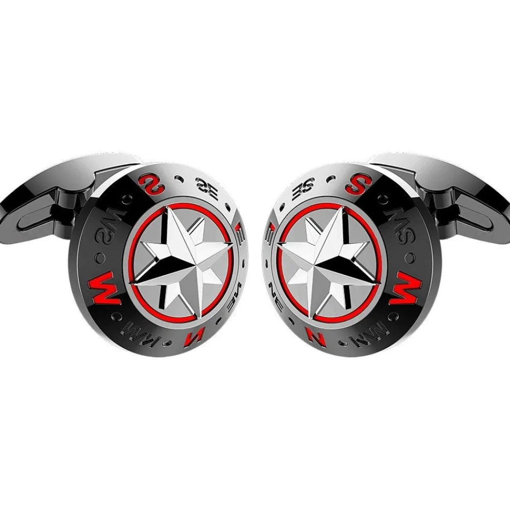 Shop Zancan Black Steel Cufflinks With Wind Rose. Boutons De Manchette
