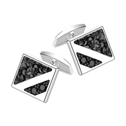 Hot Zancan Blocky Burnished Silver Cufflinks With Black Stones. Boutons De Manchette
