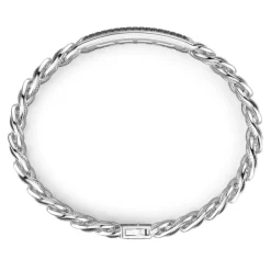 Cheap Zancan Broad Silver Curb Chain Bracelet With Striated Finish And Tag With Black Stones. Bracelets