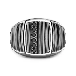 Store Zancan Burnished Silver And Black Stone Signet Ring. Bagues