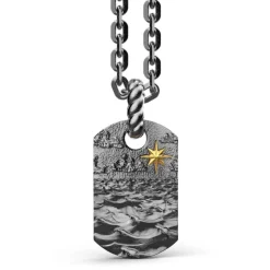 Hot Zancan Burnished Silver Necklace With Pendant Depicting Sea Waves. Colliers