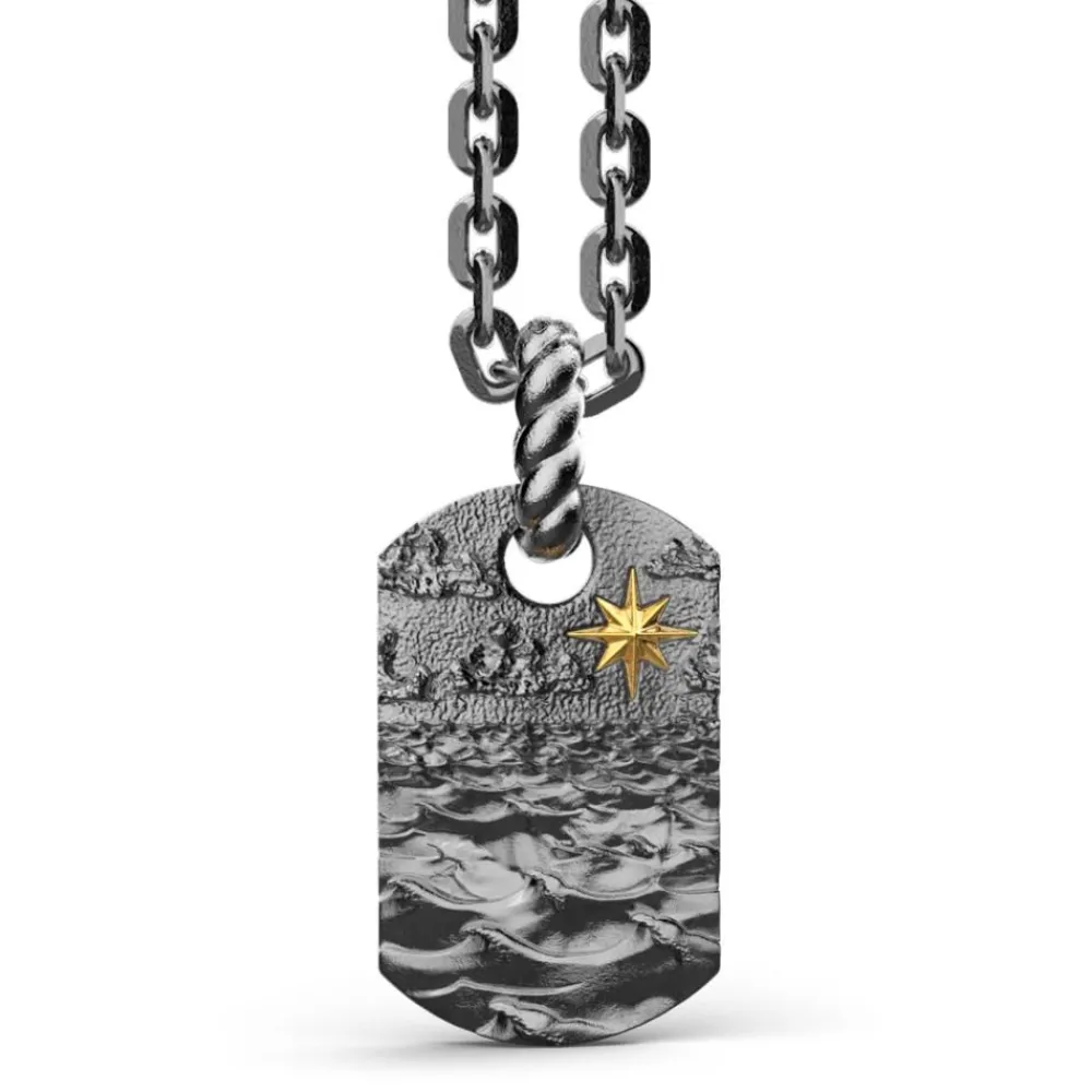 Hot Zancan Burnished Silver Necklace With Pendant Depicting Sea Waves. Colliers
