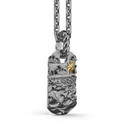 Hot Zancan Burnished Silver Necklace With Pendant Depicting Sea Waves. Colliers