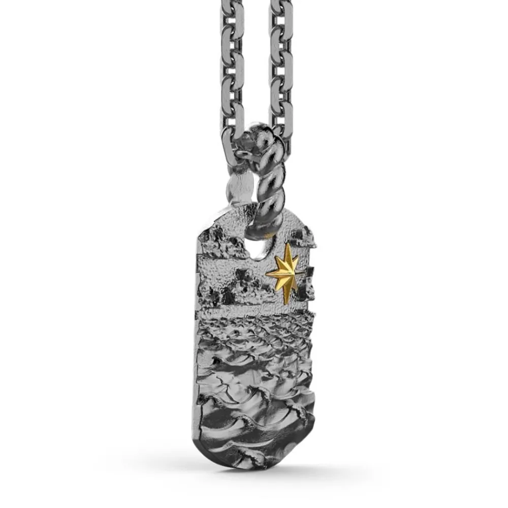 Hot Zancan Burnished Silver Necklace With Pendant Depicting Sea Waves. Colliers