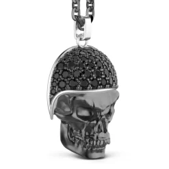 Discount Zancan Burnished Silver Necklace With Biker Skull Pendant With Black Stones. Colliers