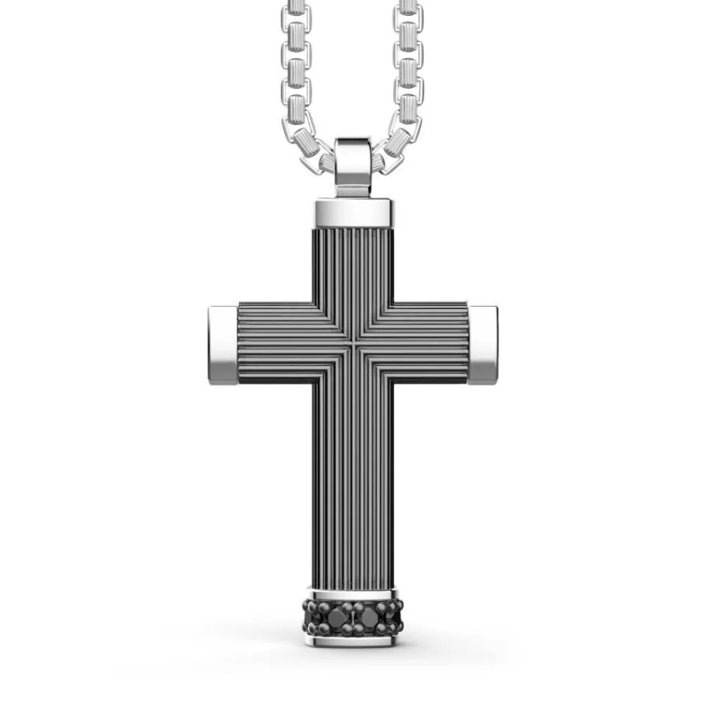 Cheap Zancan Burnished Silver Necklace With Cross Pendant And Black Stones. Colliers
