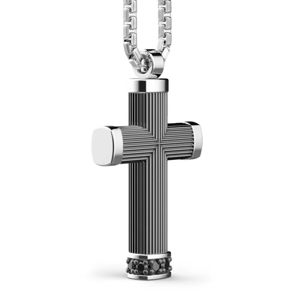 Cheap Zancan Burnished Silver Necklace With Cross Pendant And Black Stones. Colliers