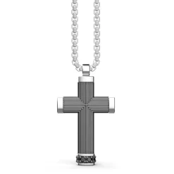 Cheap Zancan Burnished Silver Necklace With Cross Pendant And Black Stones. Colliers