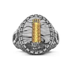 Fashion Zancan Burnished Silver Ring With Lighthouse. Bagues