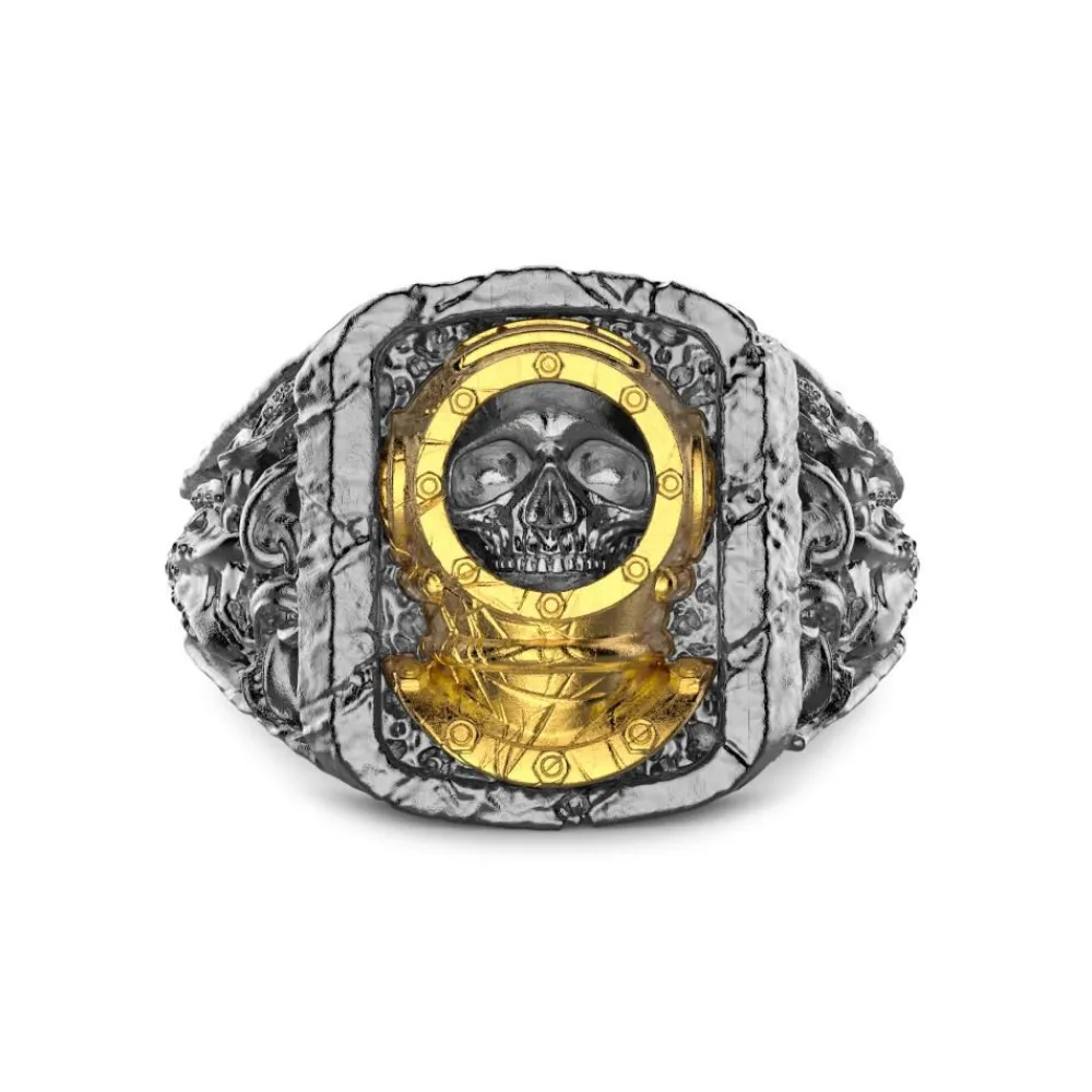 Fashion Zancan Burnished Silver Ring With Diver. Bagues