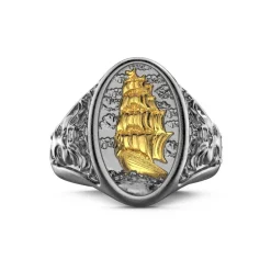 Sale Zancan Burnished Silver Ring With Sailboat. Bagues
