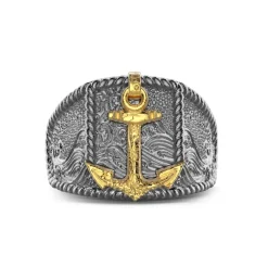 Shop Zancan Burnished Silver Ring With Anchor. Bagues