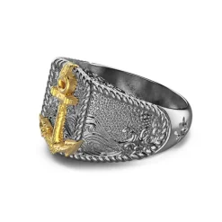 Shop Zancan Burnished Silver Ring With Anchor. Bagues