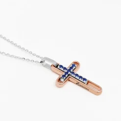 Clearance Zancan Gold Necklace With Cross And Blue Sapphires. Colliers